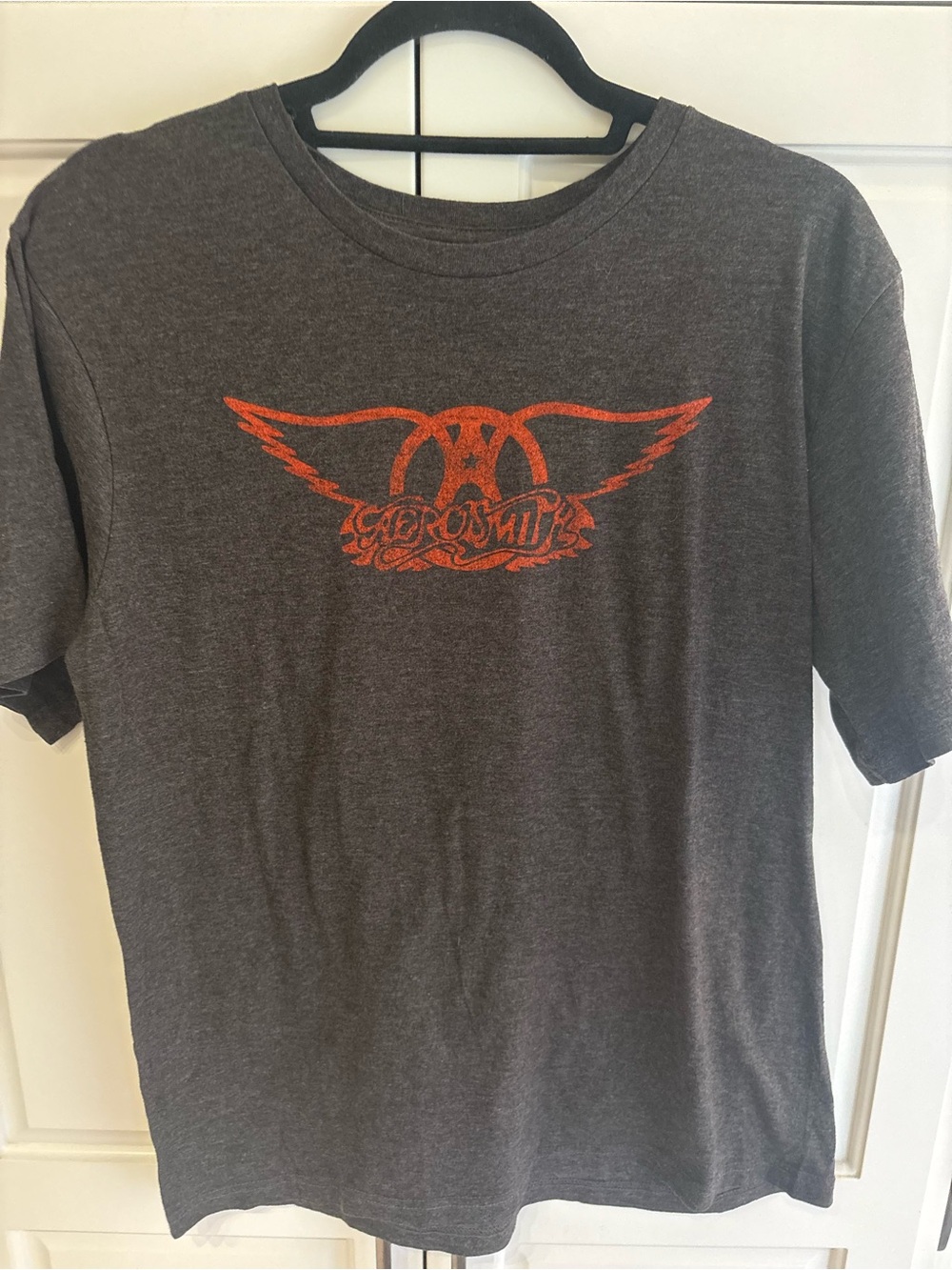Men's Short Sleeve Aerosmith Graphic Tee in Charcoal with Orange Logo